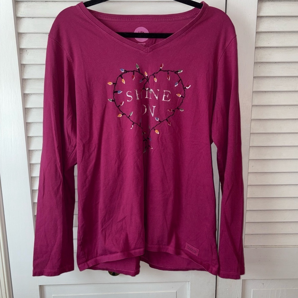 Life Is Good Shine On Long Sleeve V-Neck Graphic Tee Women’s XL - Picture 2 of 5